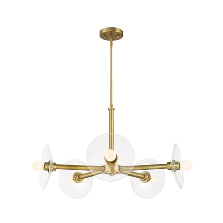 Designers Fountain Litto 5 Light Modern Brushed Gold with Clear Glass Sheilds Shades Chandelier For Dining Rooms D294C-5CH-BG